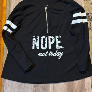 Black Long Sleeve Top with White Stripes and Text